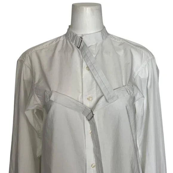 R13 Seamless Button-Up Shirt With Straps 2XS XXS White Long Sleeve Designer